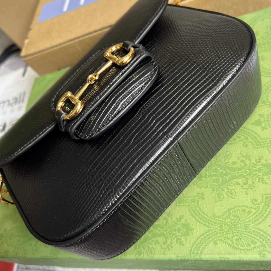 Gucci Horsebit 1955 lizard mini bag 675801 black leather