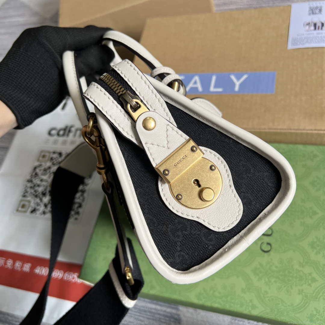 Gucci 715771 Mini canvas top handle bag White and Black Original GG canvas