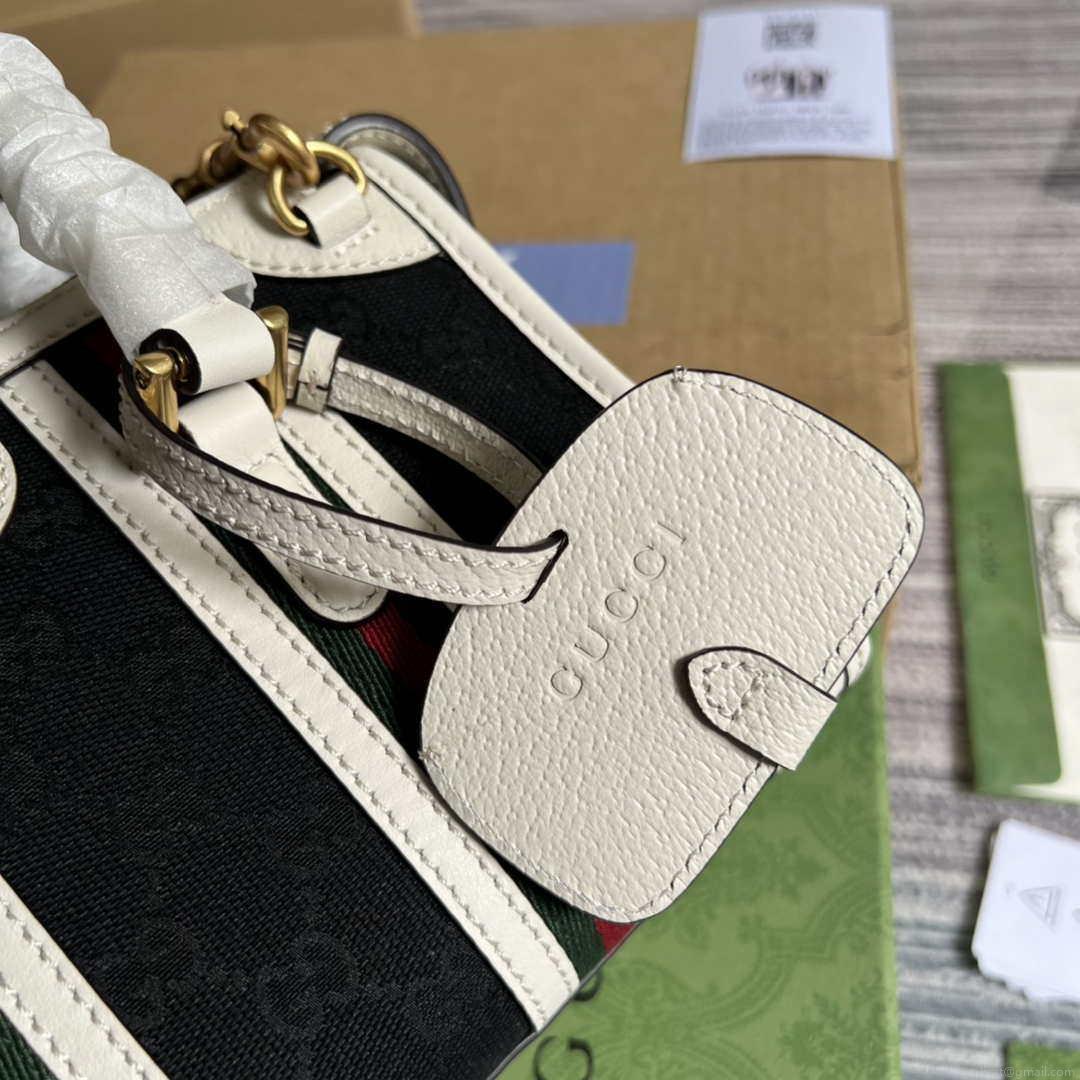 Gucci 715771 Mini canvas top handle bag White and Black Original GG canvas