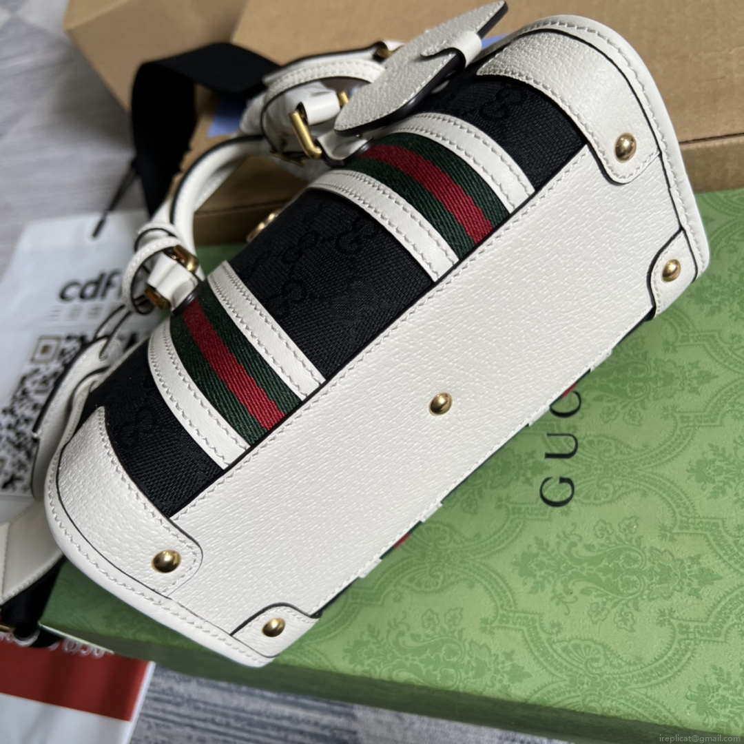 Gucci 715771 Mini canvas top handle bag White and Black Original GG canvas