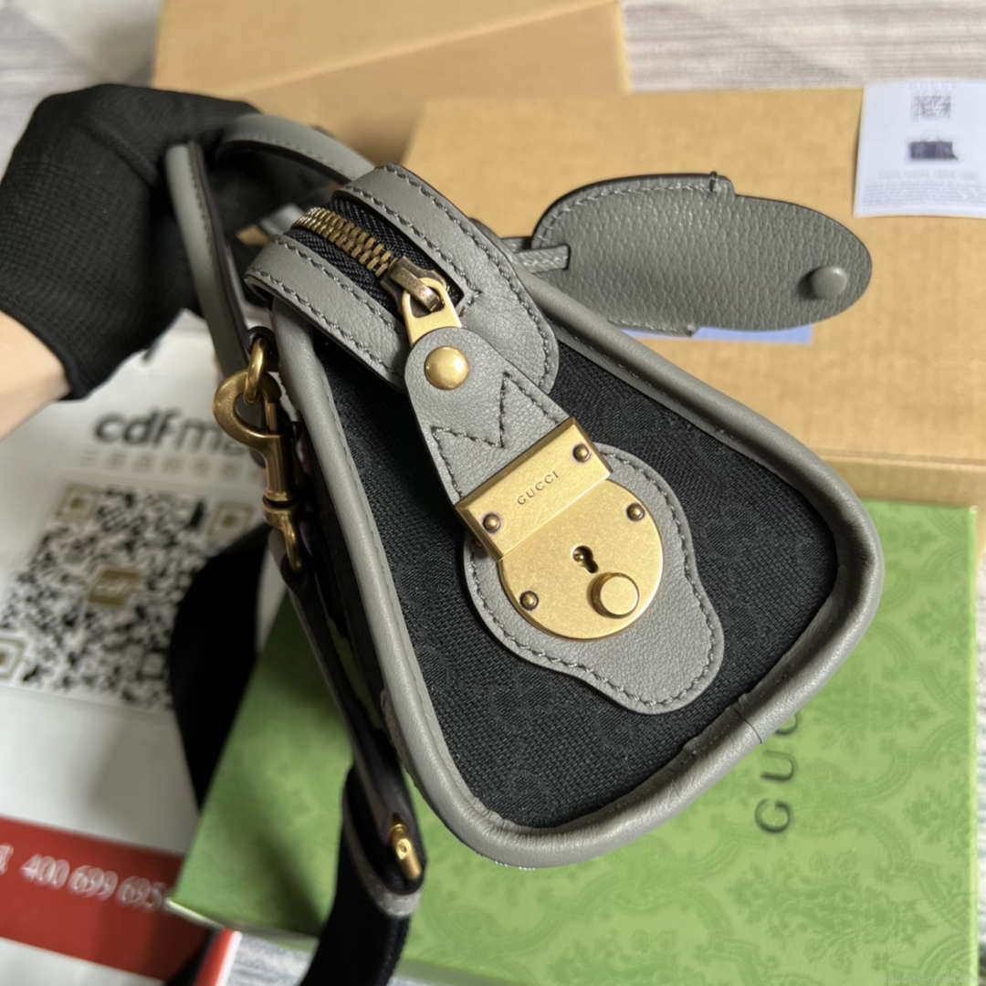 Gucci 715771 Mini canvas top handle bag Gray and Black Original GG canvas
