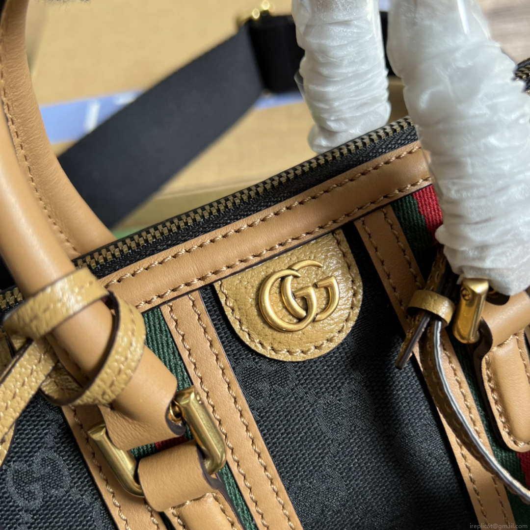 Gucci 715771 Mini canvas top handle bag Light Brown and Black Original GG canvas