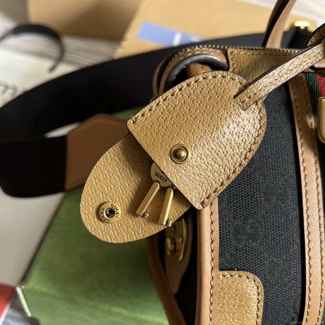 Gucci 715771 Mini canvas top handle bag Light Brown and Black Original GG canvas