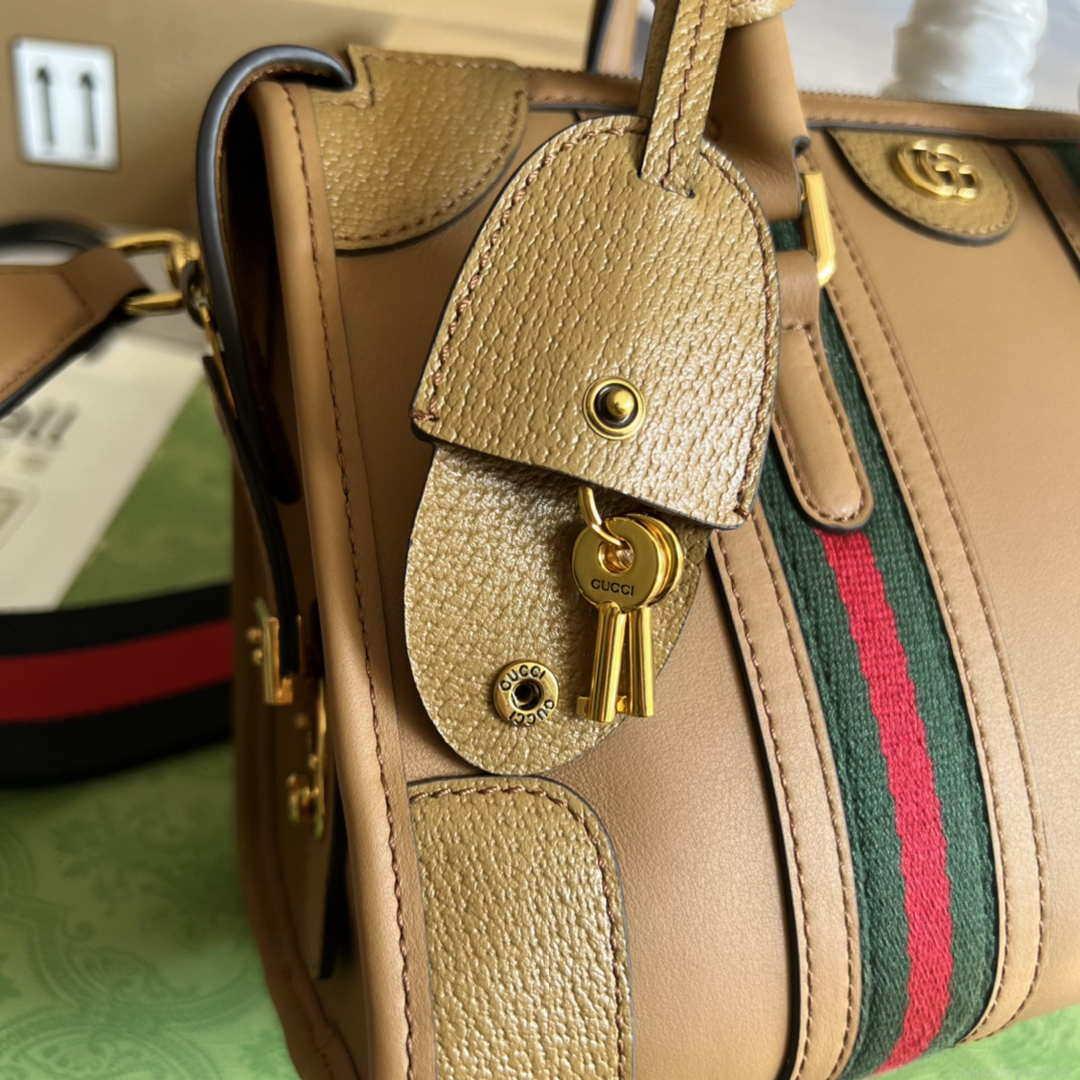 Gucci 715772 Small top handle bag with Double G Light Brown