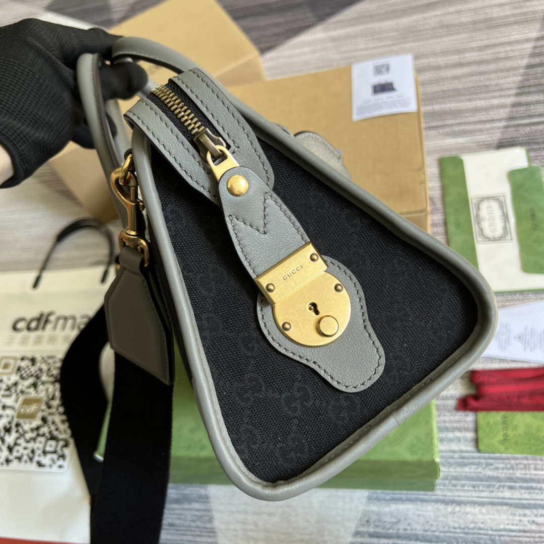 Gucci 715772 Small canvas top handle bag Gray and Black