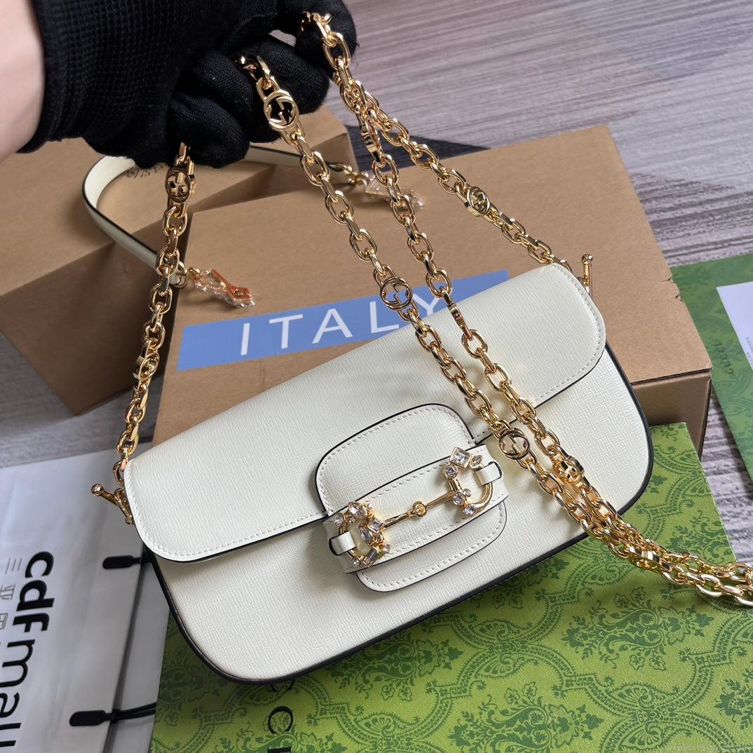 Gucci 735178 Gucci Horsebit 1955 small shoulder bag White