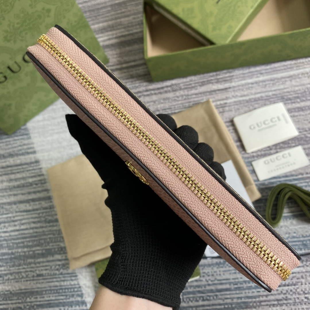 Gucci 456117 GG Marmont Zip Around Wallet Pink