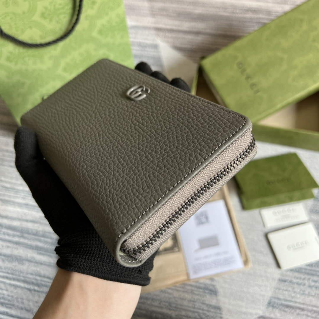 Gucci 456117 GG Marmont Leather Zip Around Wallet Dark grey