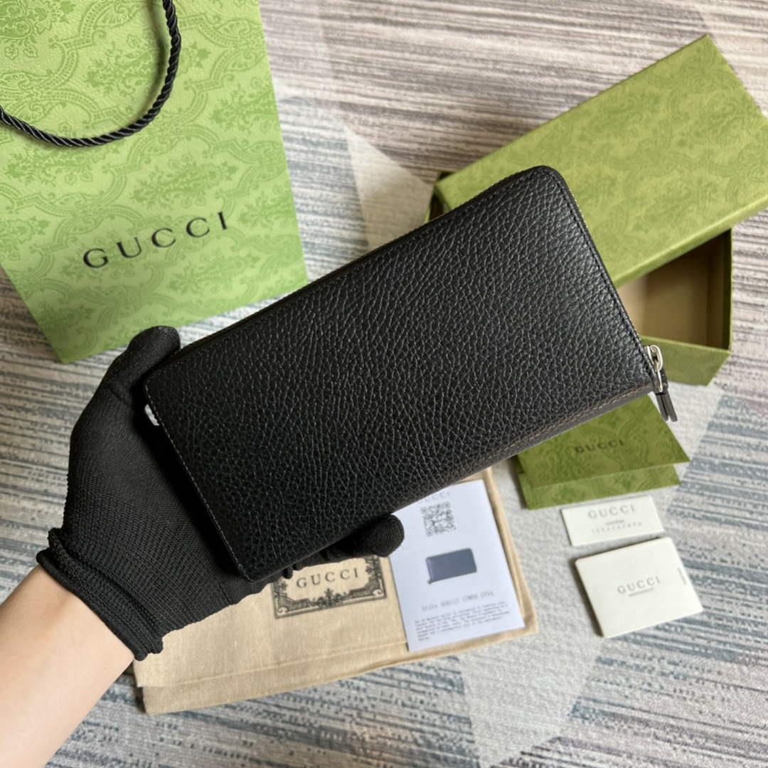 Gucci 456117 GG Marmont Leather Zip Around Wallet Black