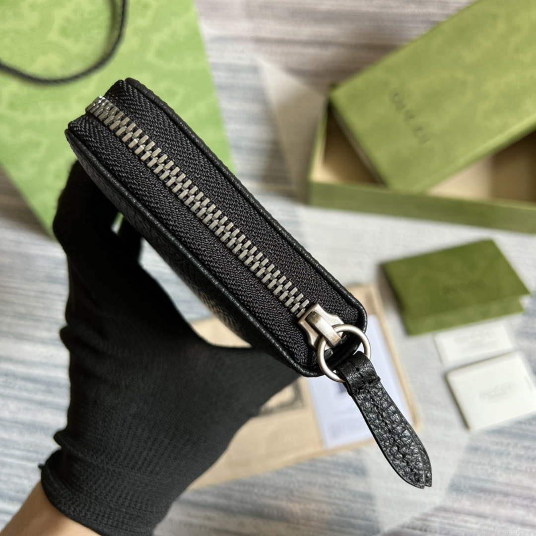 Gucci 456117 GG Marmont Leather Zip Around Wallet Black