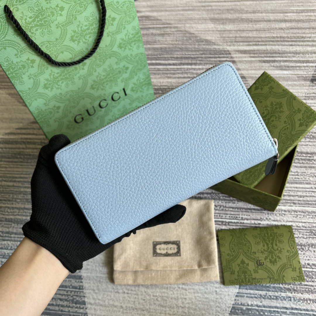 Gucci 456117 GG Marmont Leather Zip Around Wallet Pale blue