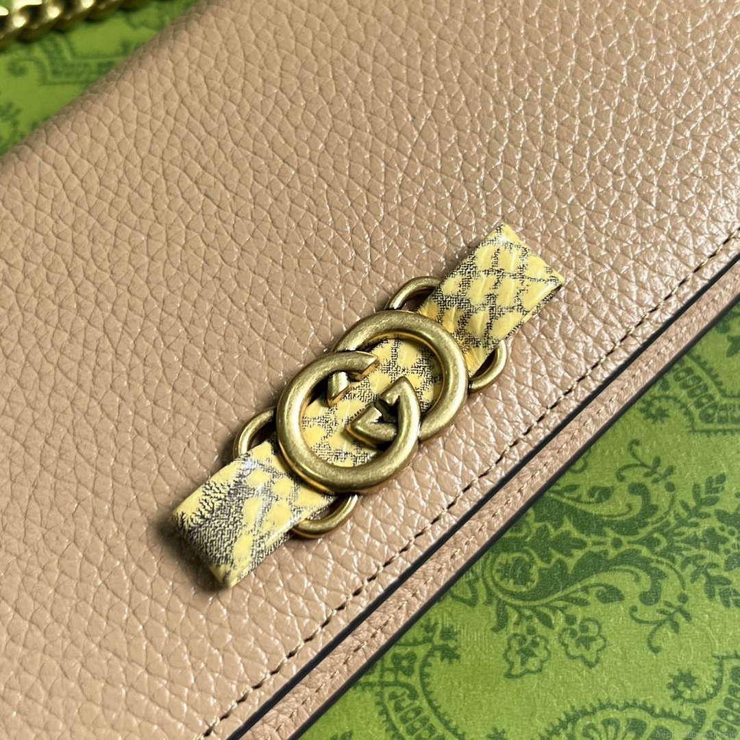 Gucci 746056 Chain Wallet With Interlocking G Python Bow Rose beige