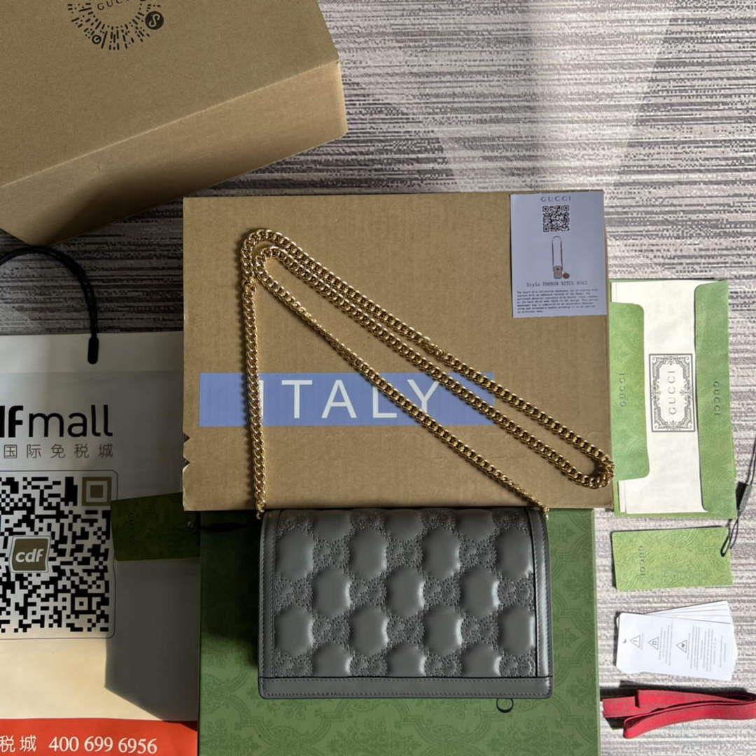 Gucci 723787 GG Matelassé Chain Wallet Grey