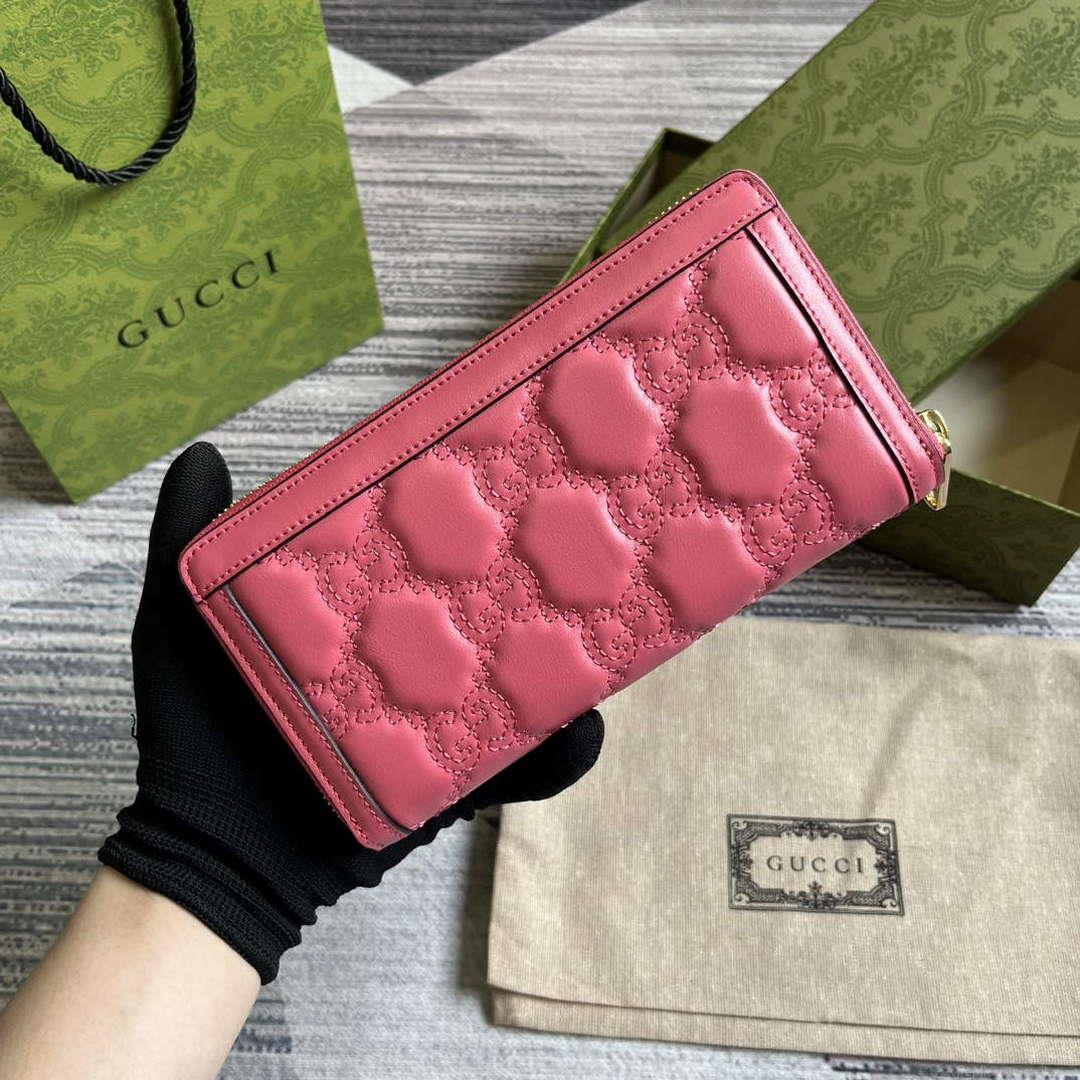 Gucci 723784 GG Matelassé Zip-Around Wallet Rose pink