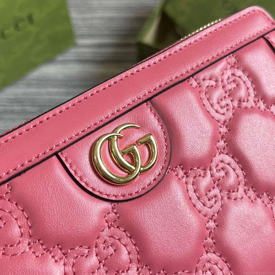 Gucci 723784 GG Matelassé Zip-Around Wallet Rose pink