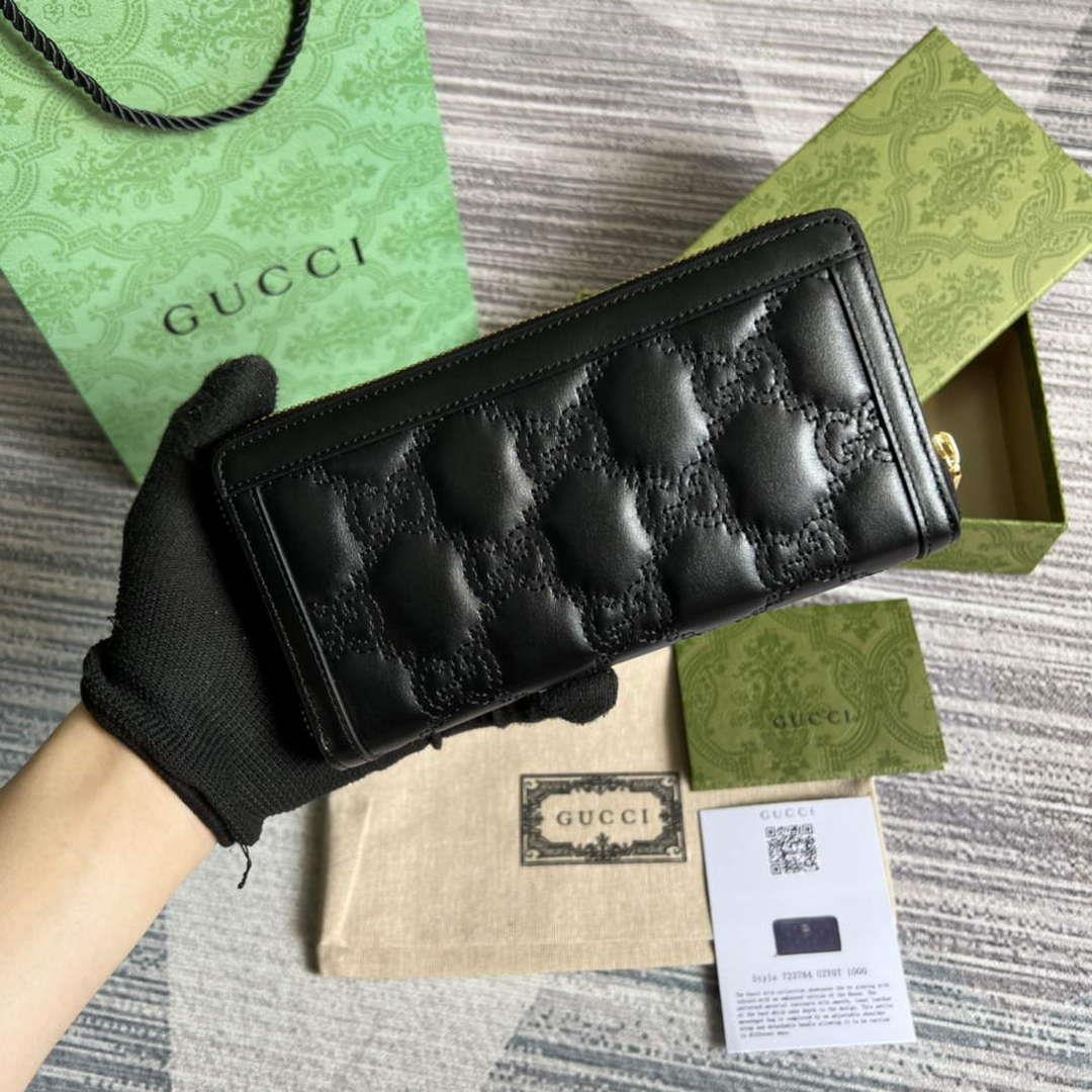 Gucci 723784 GG Matelassé Zip-Around Wallet Black