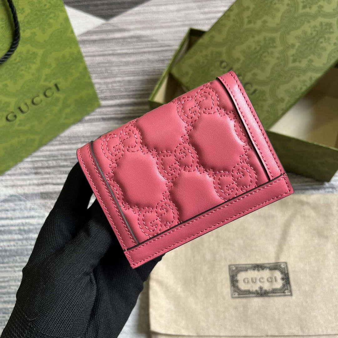 Gucci 723786 GG Matelassé Card Case Wallet Rose pink