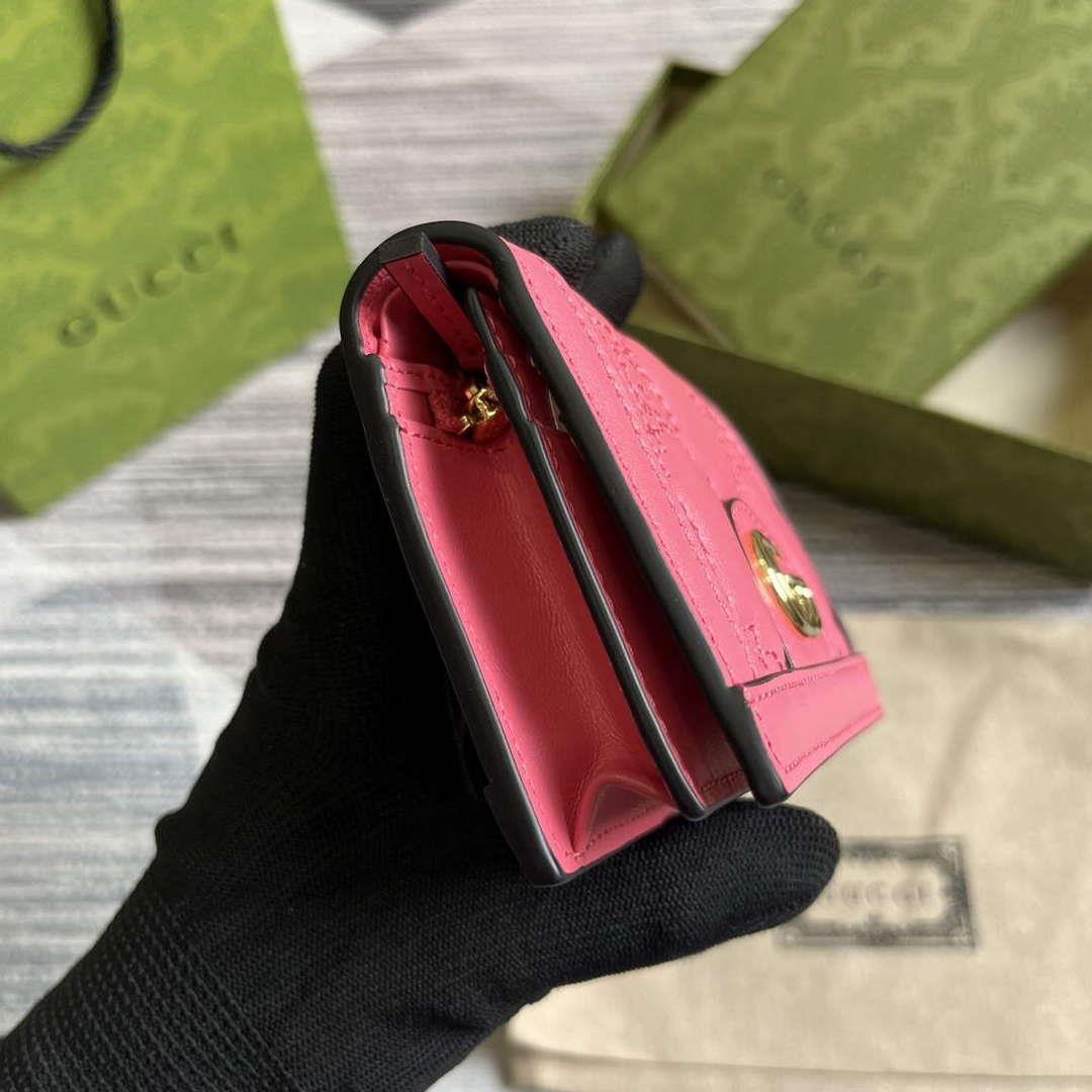 Gucci 723786 GG Matelassé Card Case Wallet Rose pink
