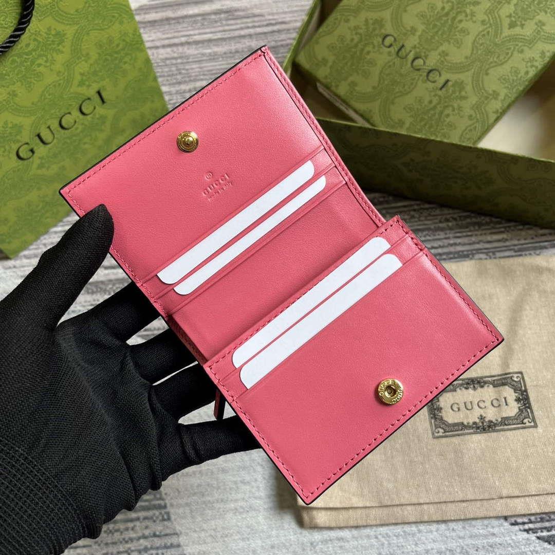 Gucci 723786 GG Matelassé Card Case Wallet Rose pink