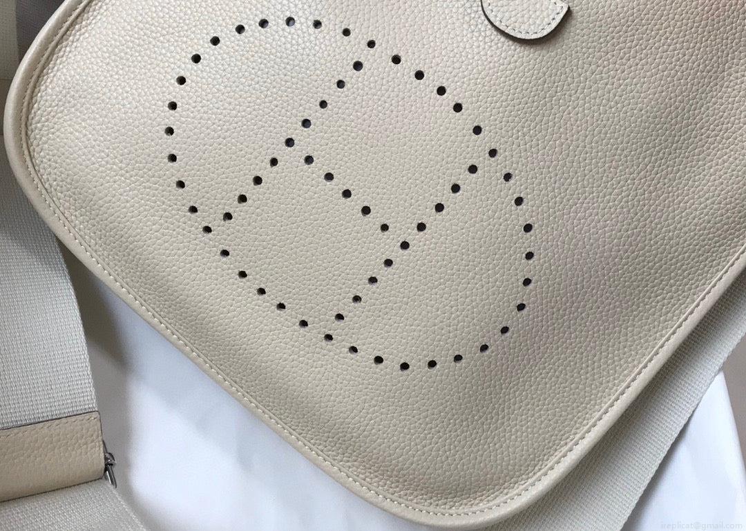Hermes H083435 Evelyne III 29 Shoulder Bag Silver Hardware Beige