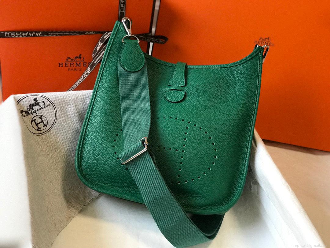 Hermes H083435 Evelyne III 29 Shoulder Bag Silver Hardware Green
