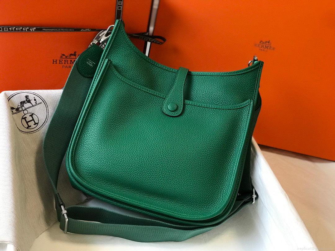 Hermes H083435 Evelyne III 29 Shoulder Bag Silver Hardware Green