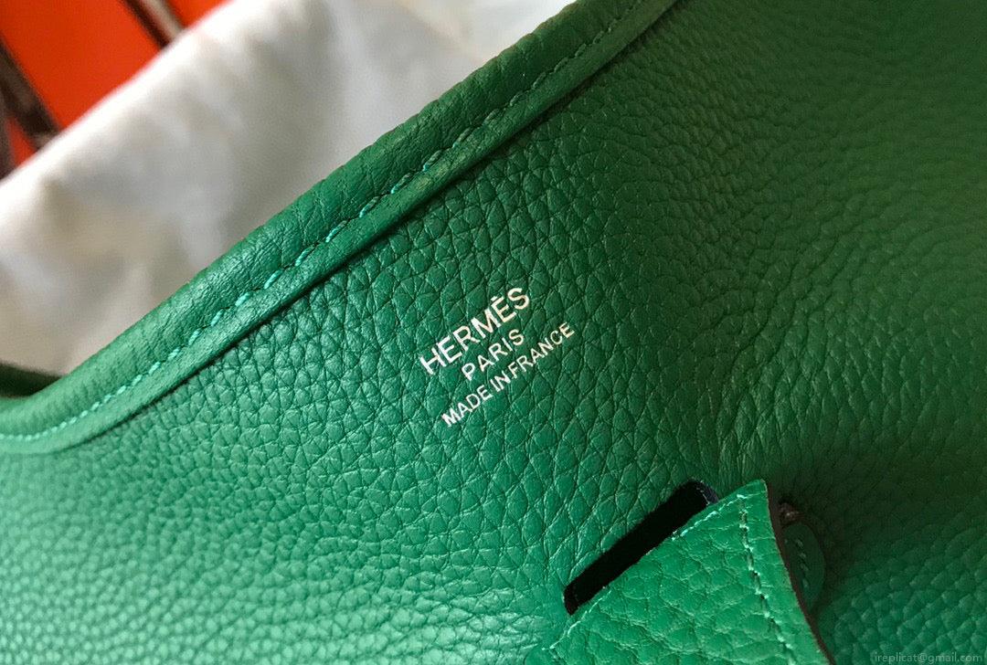 Hermes H083435 Evelyne III 29 Shoulder Bag Silver Hardware Green