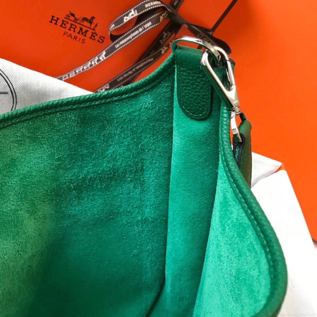 Hermes H083435 Evelyne III 29 Shoulder Bag Silver Hardware Green
