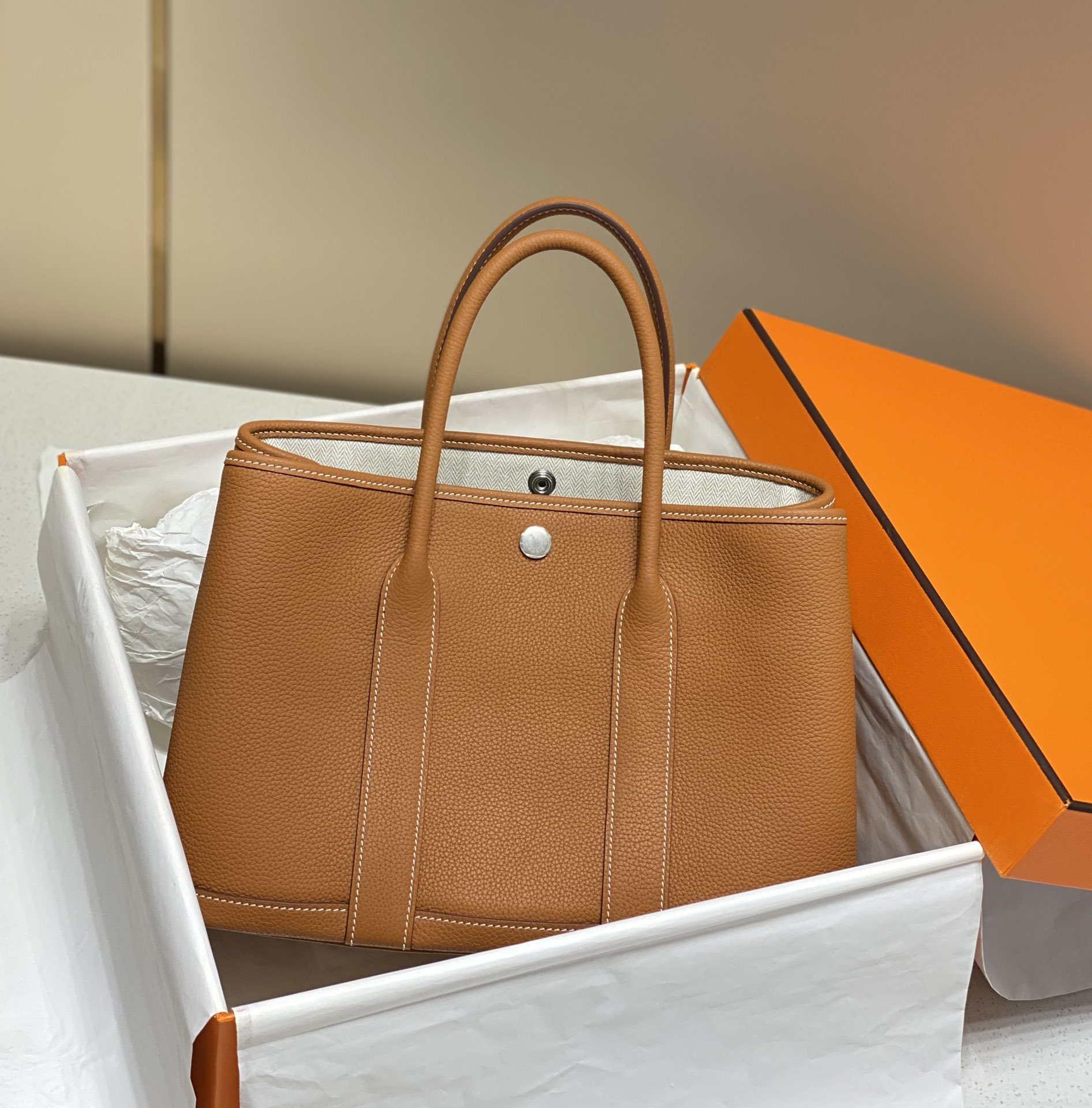 Hermes Brown Clemence Garden Party 30cm Bag H239043