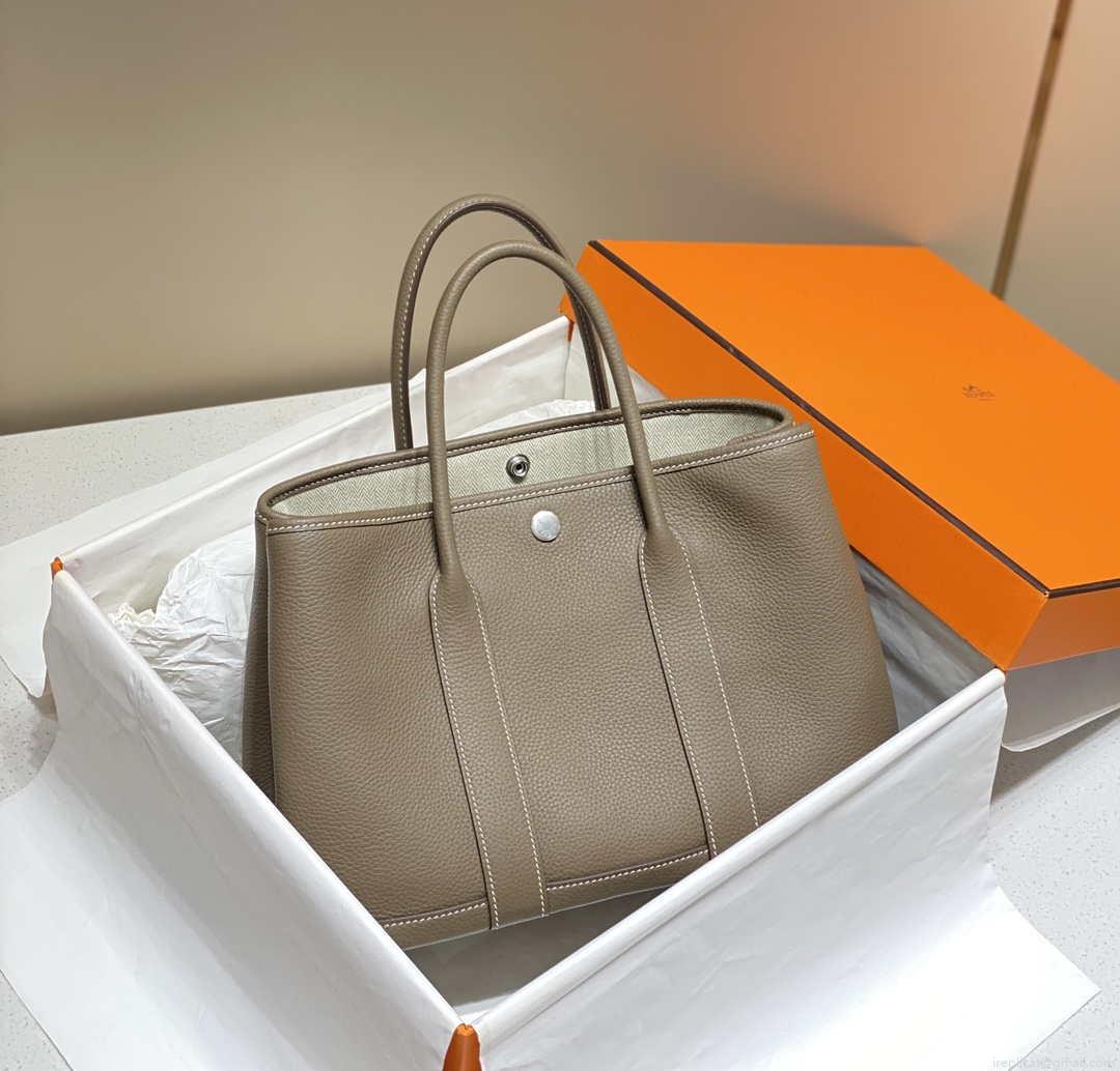 Hermes Gray Clemence Garden Party 30cm Bag H239044