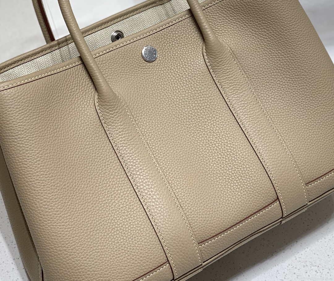 Hermes Light Gray Clemence Garden Party 30cm Bag H239045