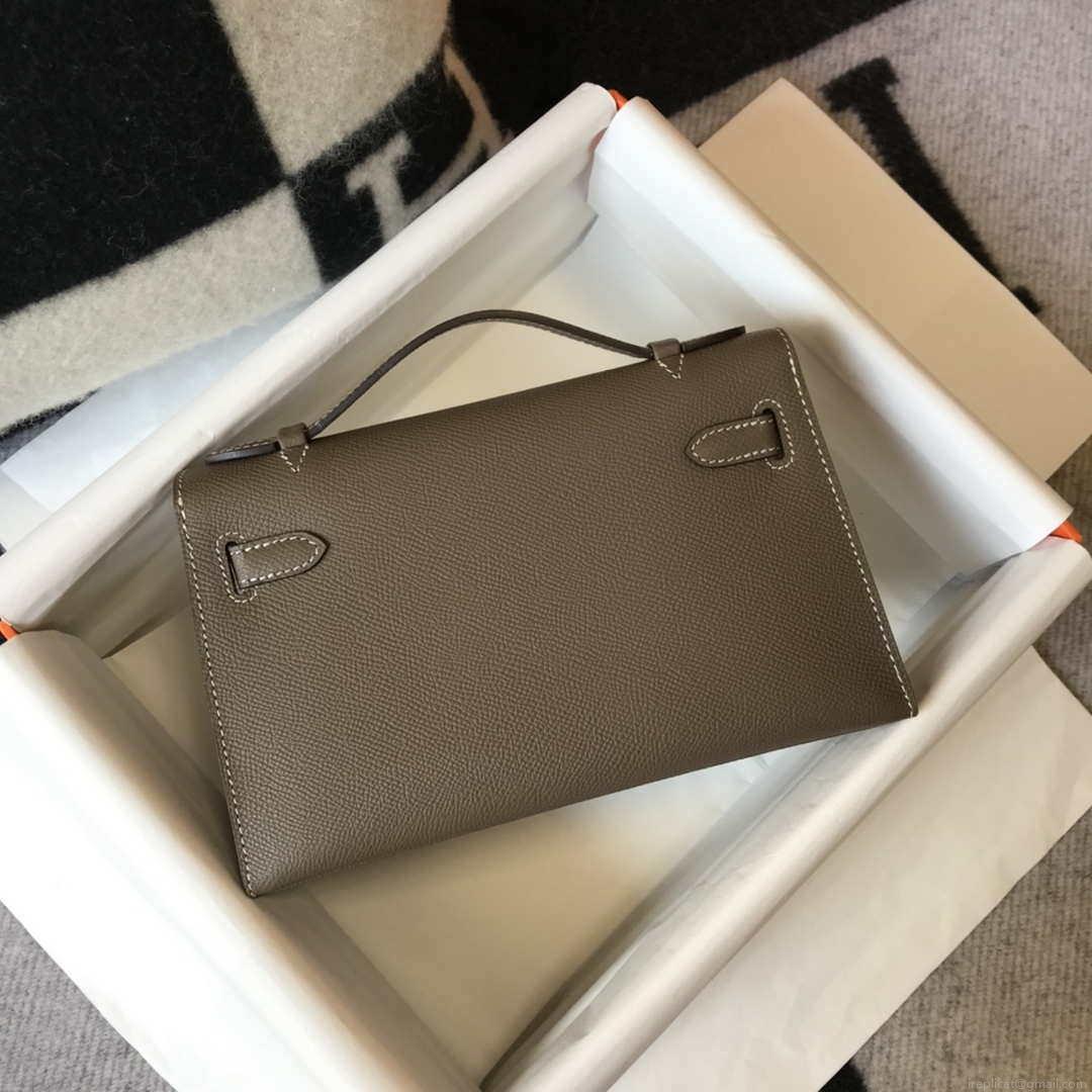 Hermes Mini Kelly Pouchette H230223 Epsom Leather Elephant Grey