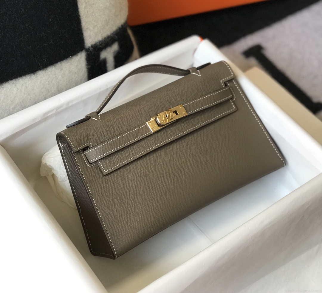 Hermes Mini Kelly Pouchette H230223 Epsom Leather Elephant Grey