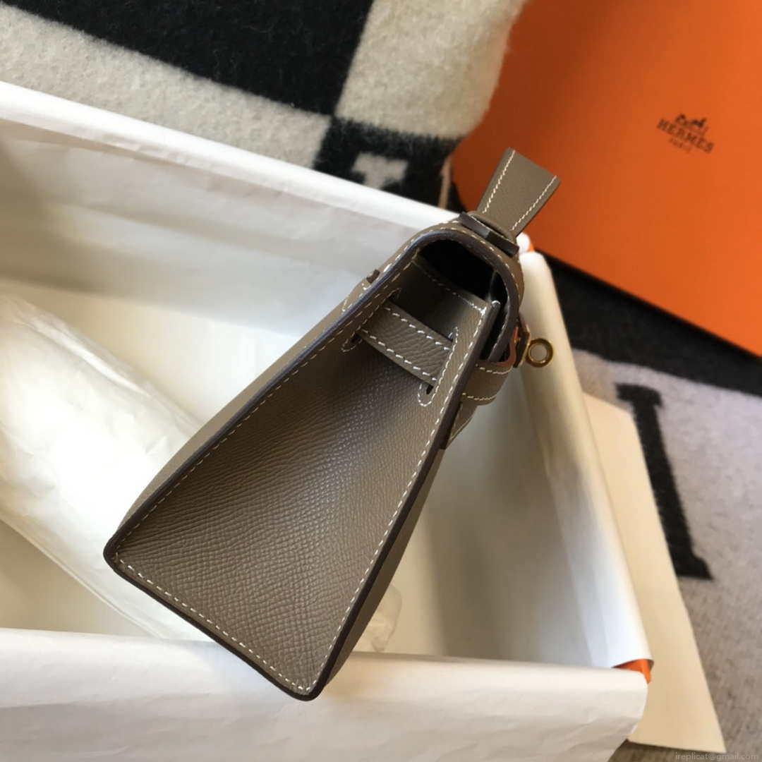 Hermes Mini Kelly Pouchette H230223 Epsom Leather Elephant Grey