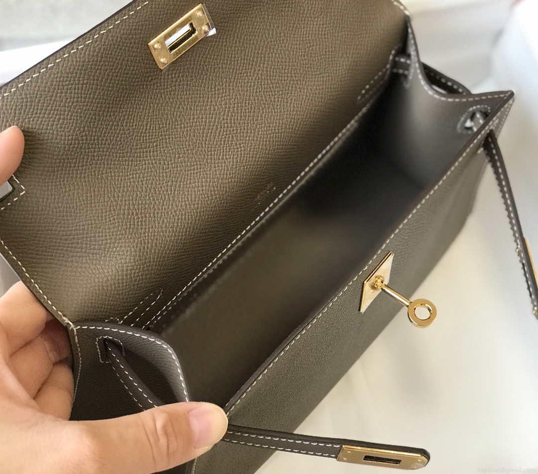 Hermes Mini Kelly Pouchette H230223 Epsom Leather Elephant Grey