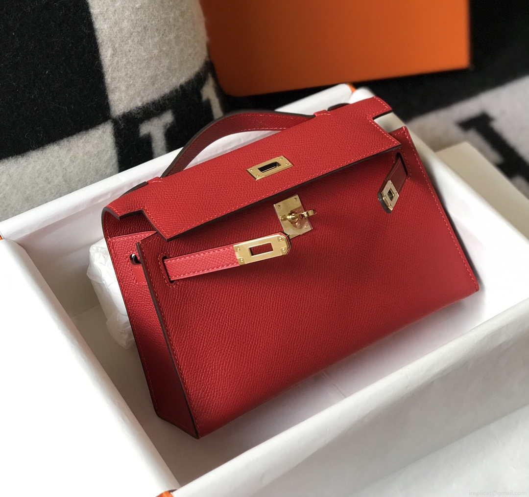 Hermes Mini Kelly Pouchette Epsom Leather H230227 Red