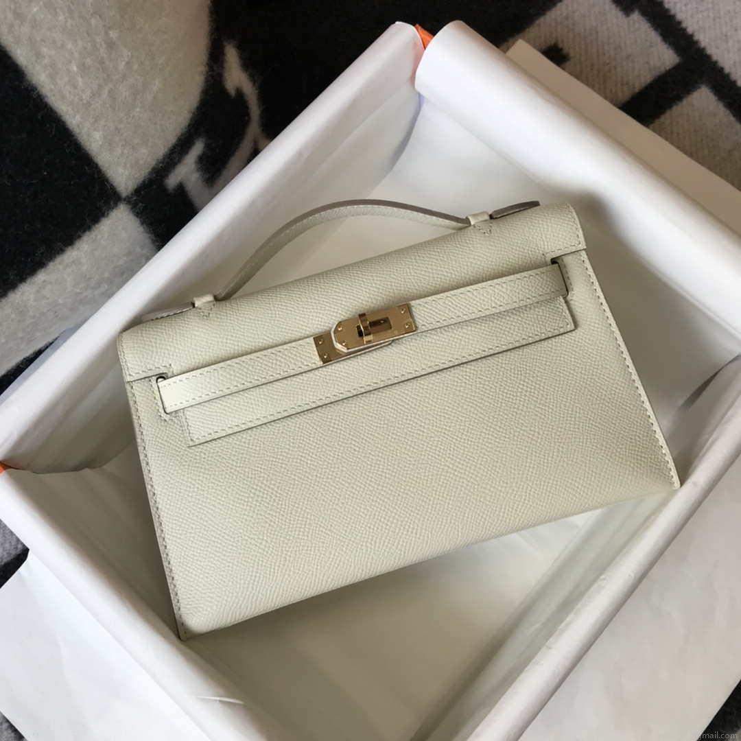 Hermes Mini Kelly Pouchette Epsom Leather H230230 White