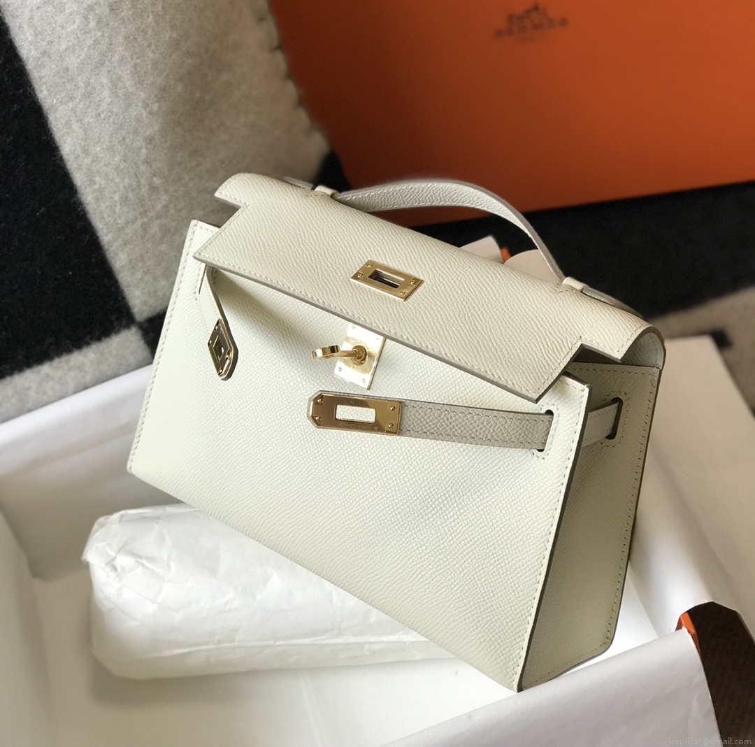 Hermes Mini Kelly Pouchette Epsom Leather H230230 White
