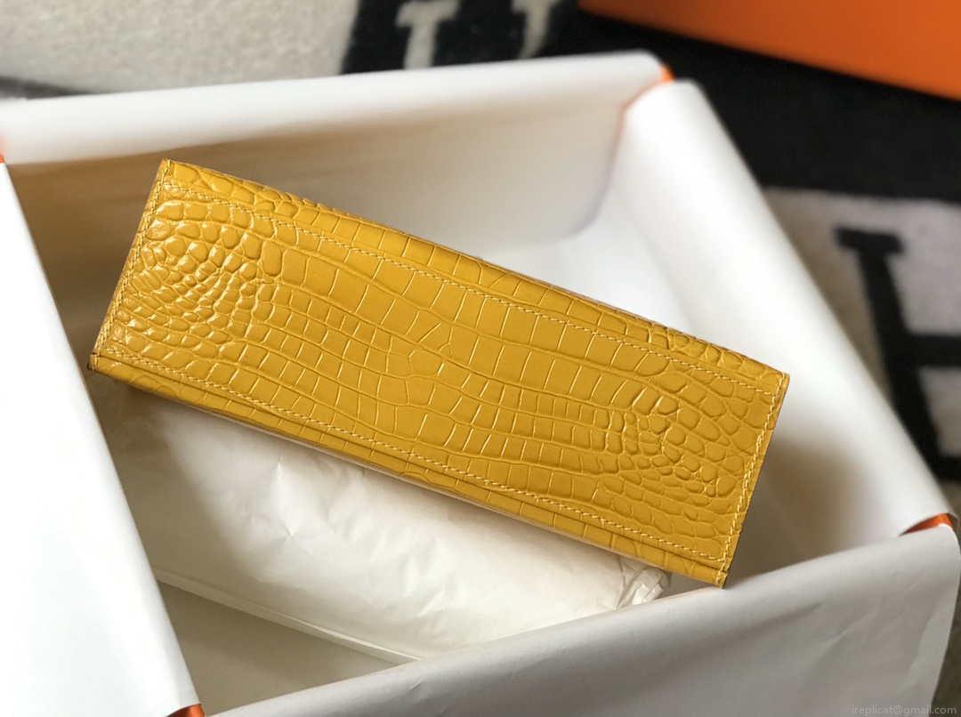 Hermes Mini Kelly Pouchette Crocodile Leather H230233 Yellow