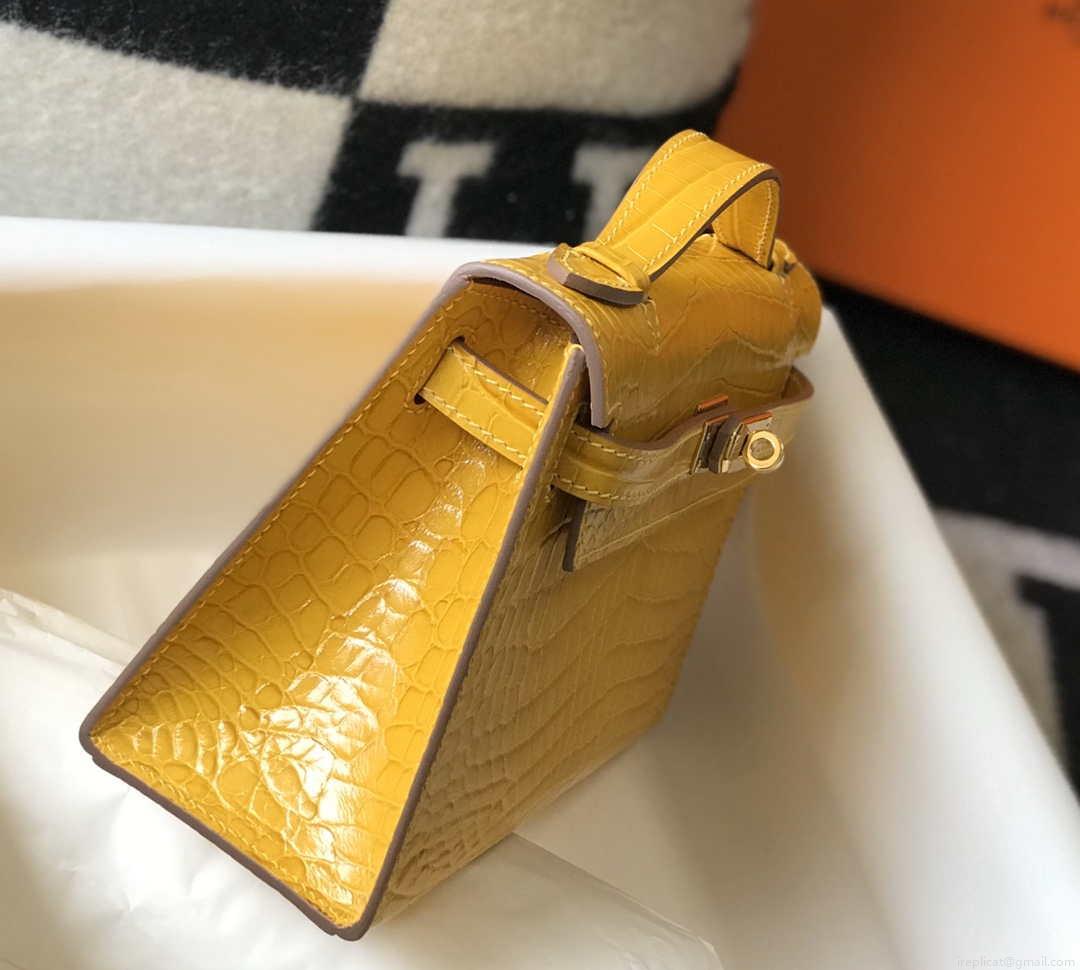 Hermes Mini Kelly Pouchette Crocodile Leather H230233 Yellow