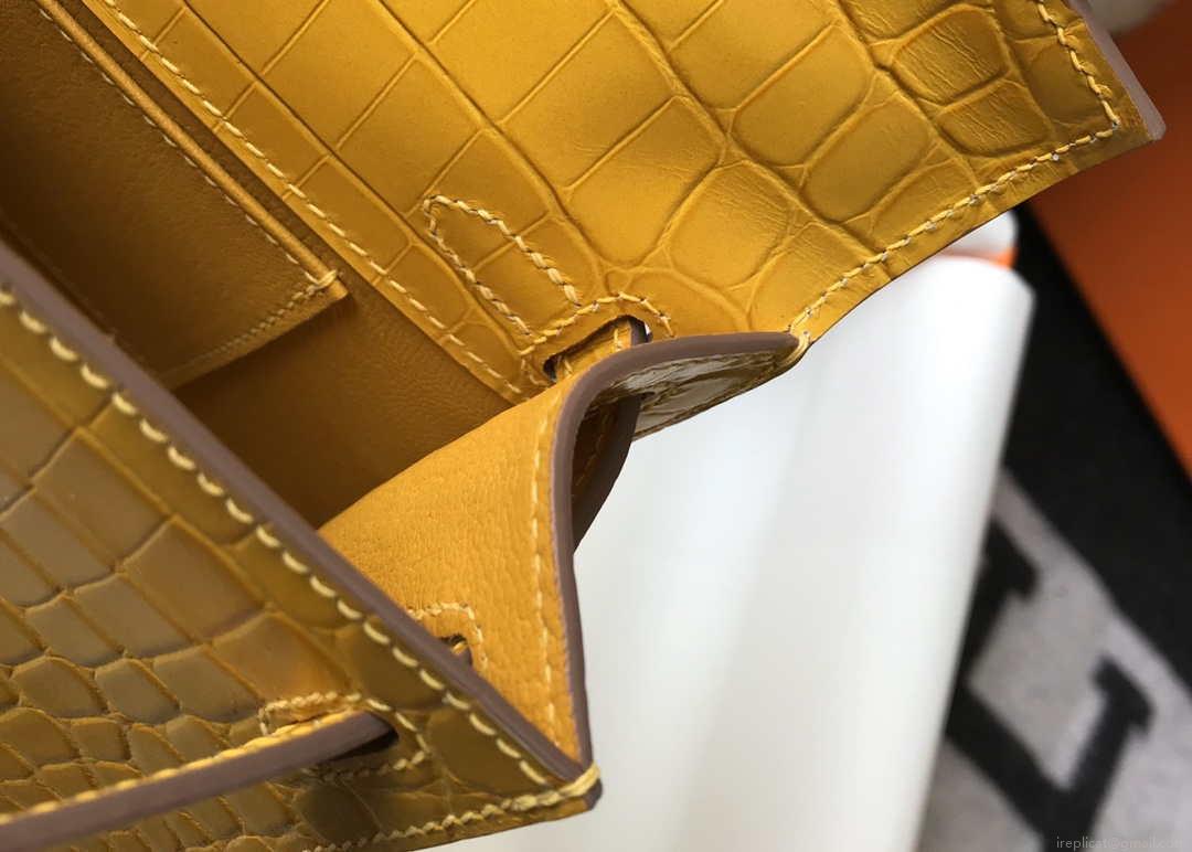 Hermes Mini Kelly Pouchette Crocodile Leather H230233 Yellow