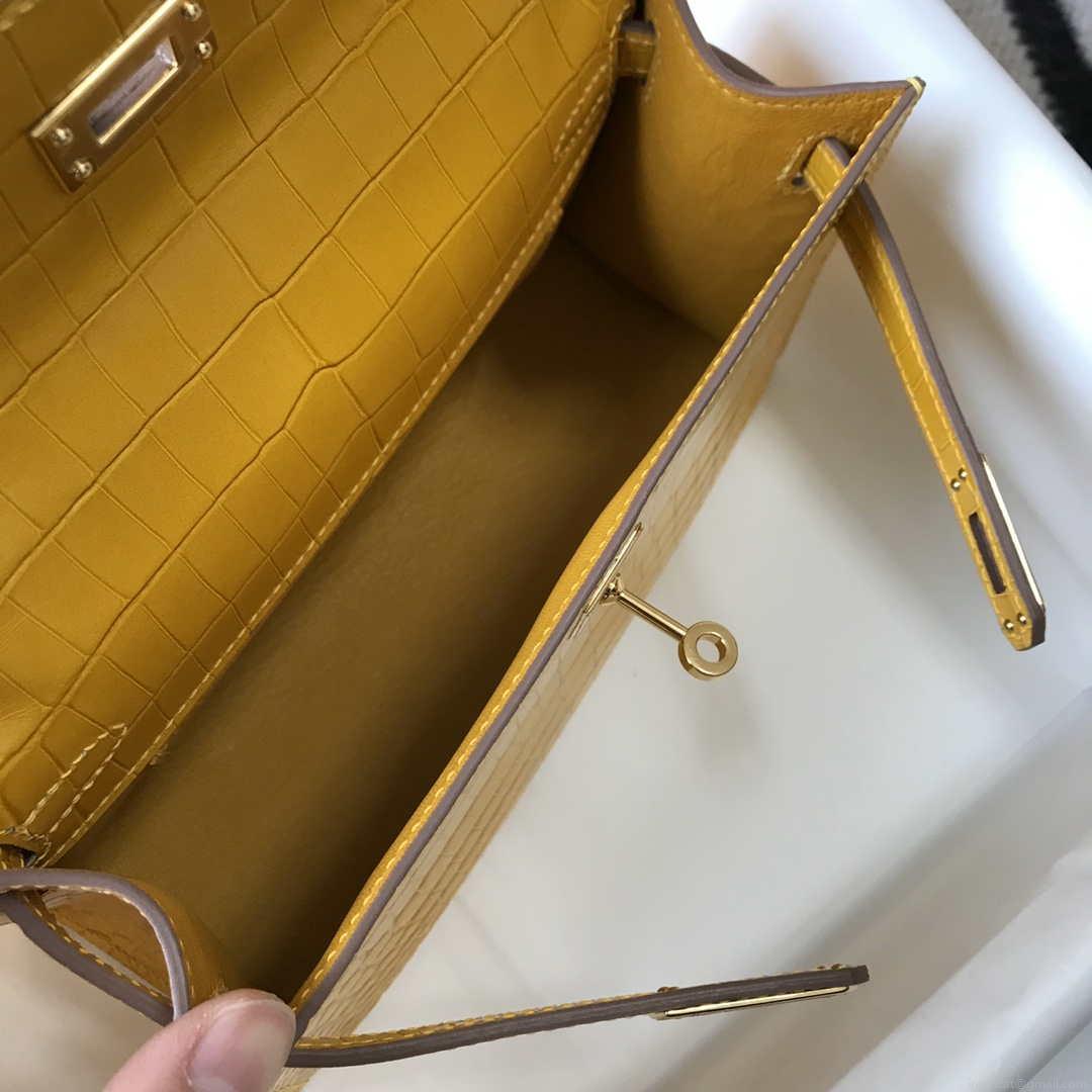 Hermes Mini Kelly Pouchette Crocodile Leather H230233 Yellow