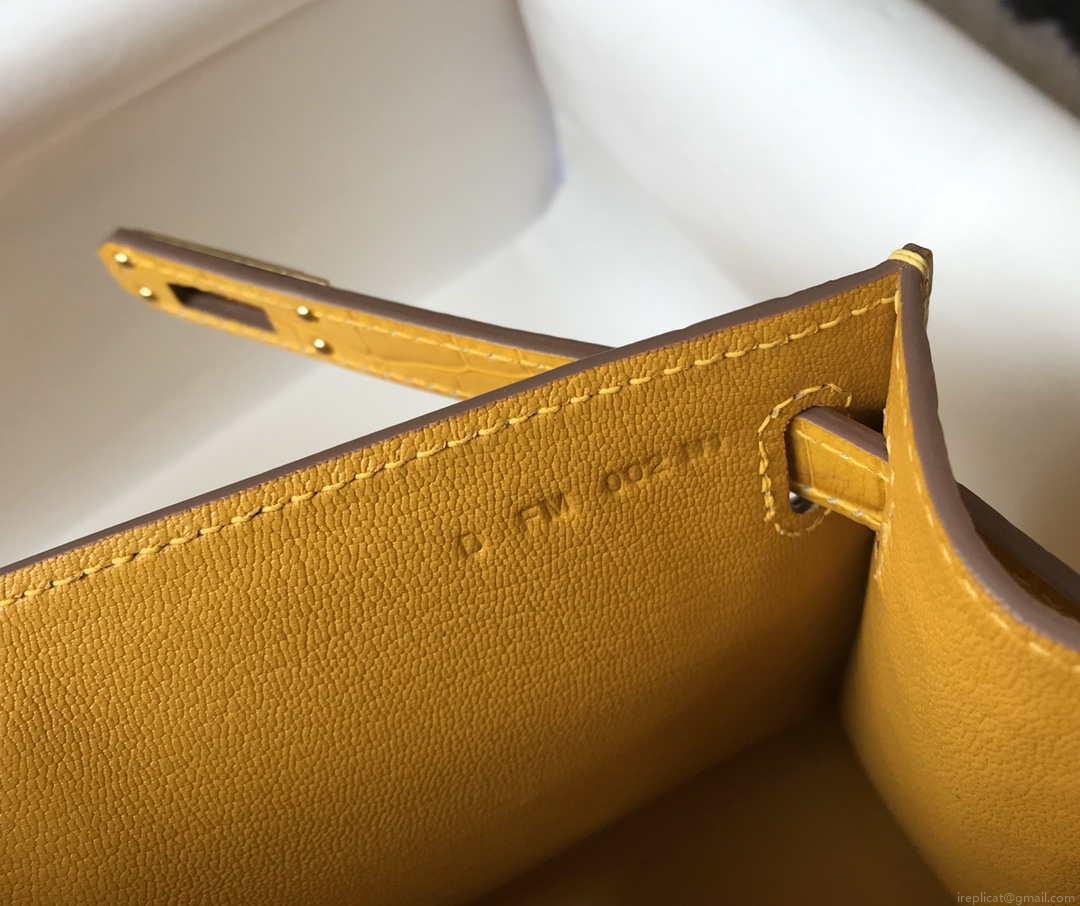 Hermes Mini Kelly Pouchette Crocodile Leather H230233 Yellow