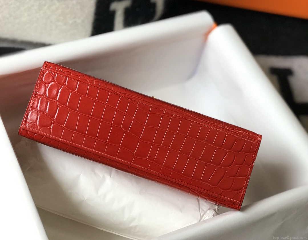 Hermes Mini Kelly Pouchette Crocodile Leather H230235 Red