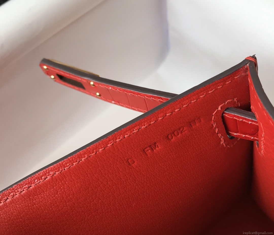 Hermes Mini Kelly Pouchette Crocodile Leather H230235 Red