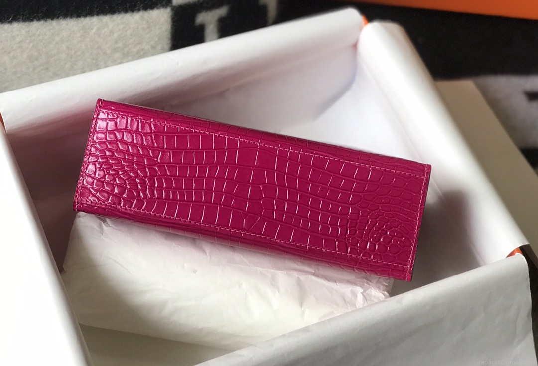 Hermes Mini Kelly Pouchette Crocodile Leather H230236 Rose Red