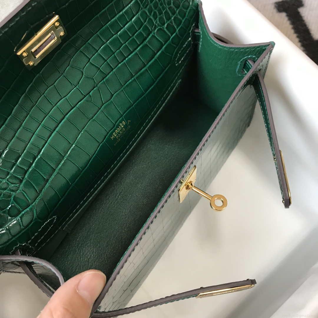 Hermes Mini Kelly Pouchette Crocodile Leather H230238 Green
