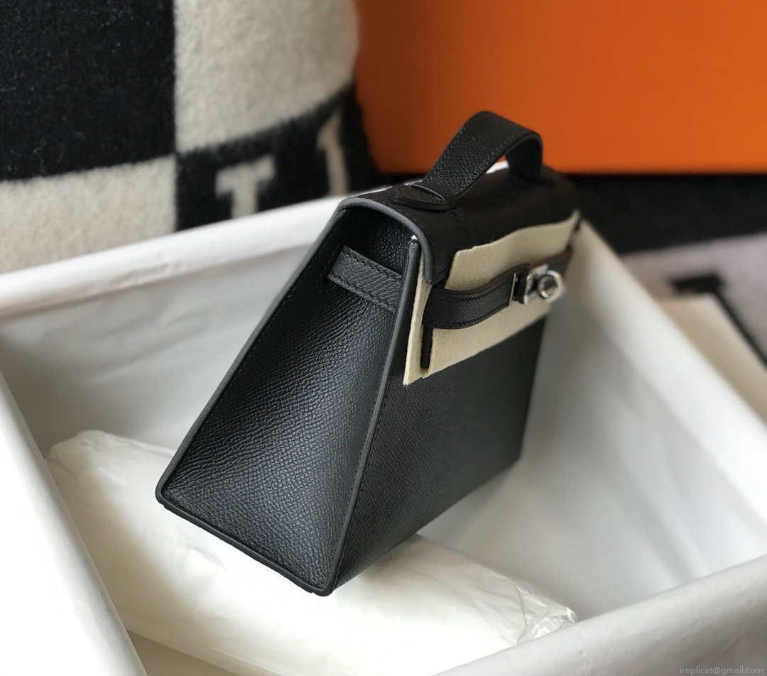Hermes Mini Kelly Pouchette Epsom Leather H230240 Black Silver