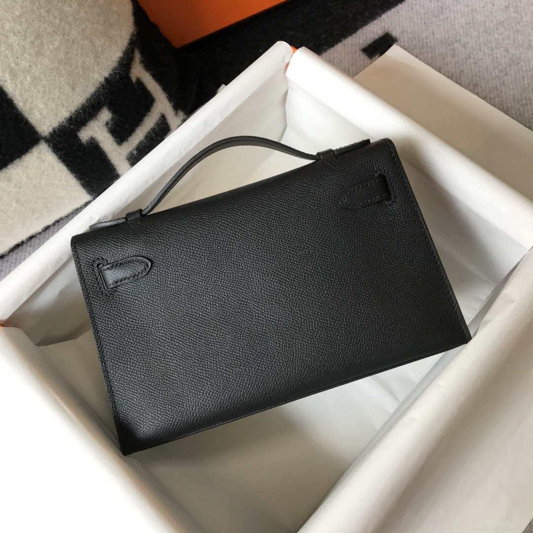 Hermes Mini Kelly Pouchette Epsom Leather H230240 Black Silver