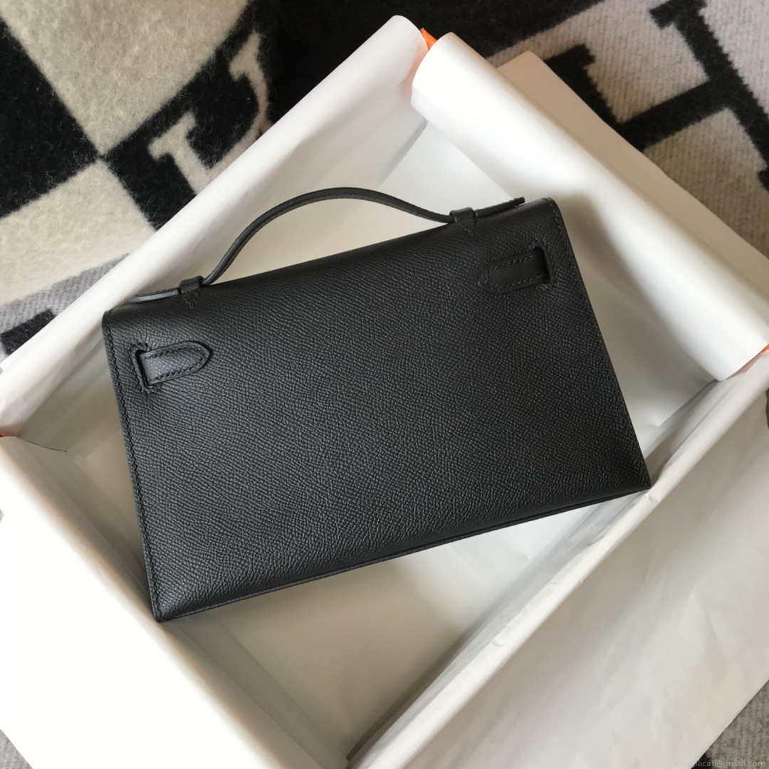 Hermes Mini Kelly Pouchette Epsom Leather H230241 Black Gold